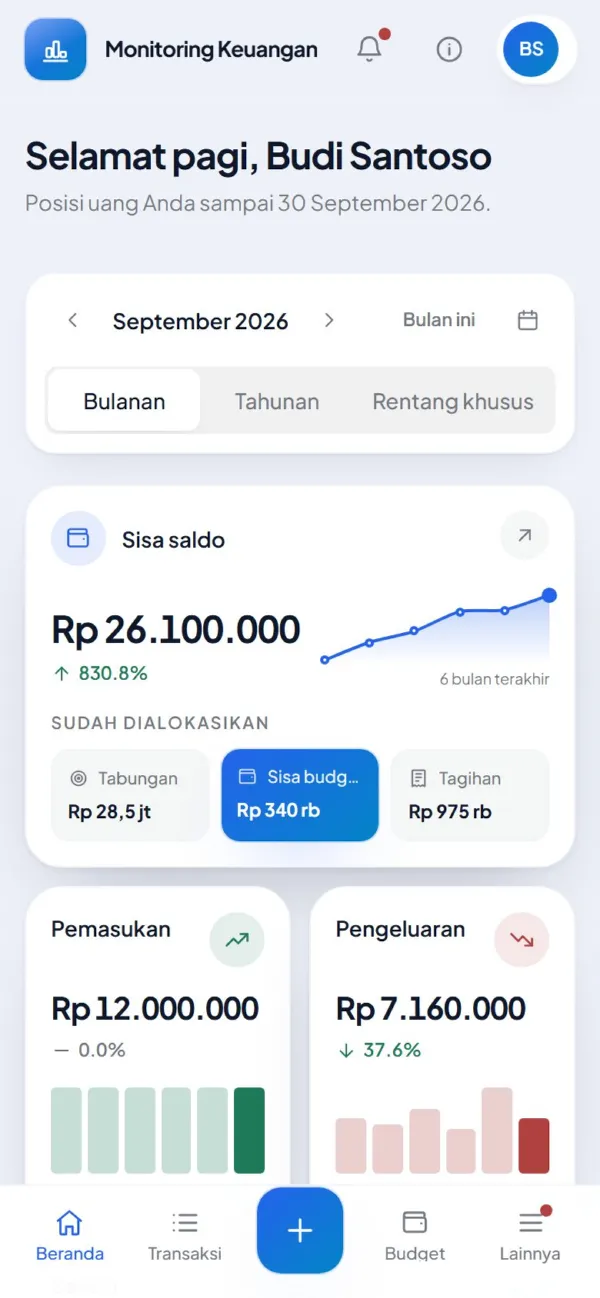 Halaman Beranda di layar HP